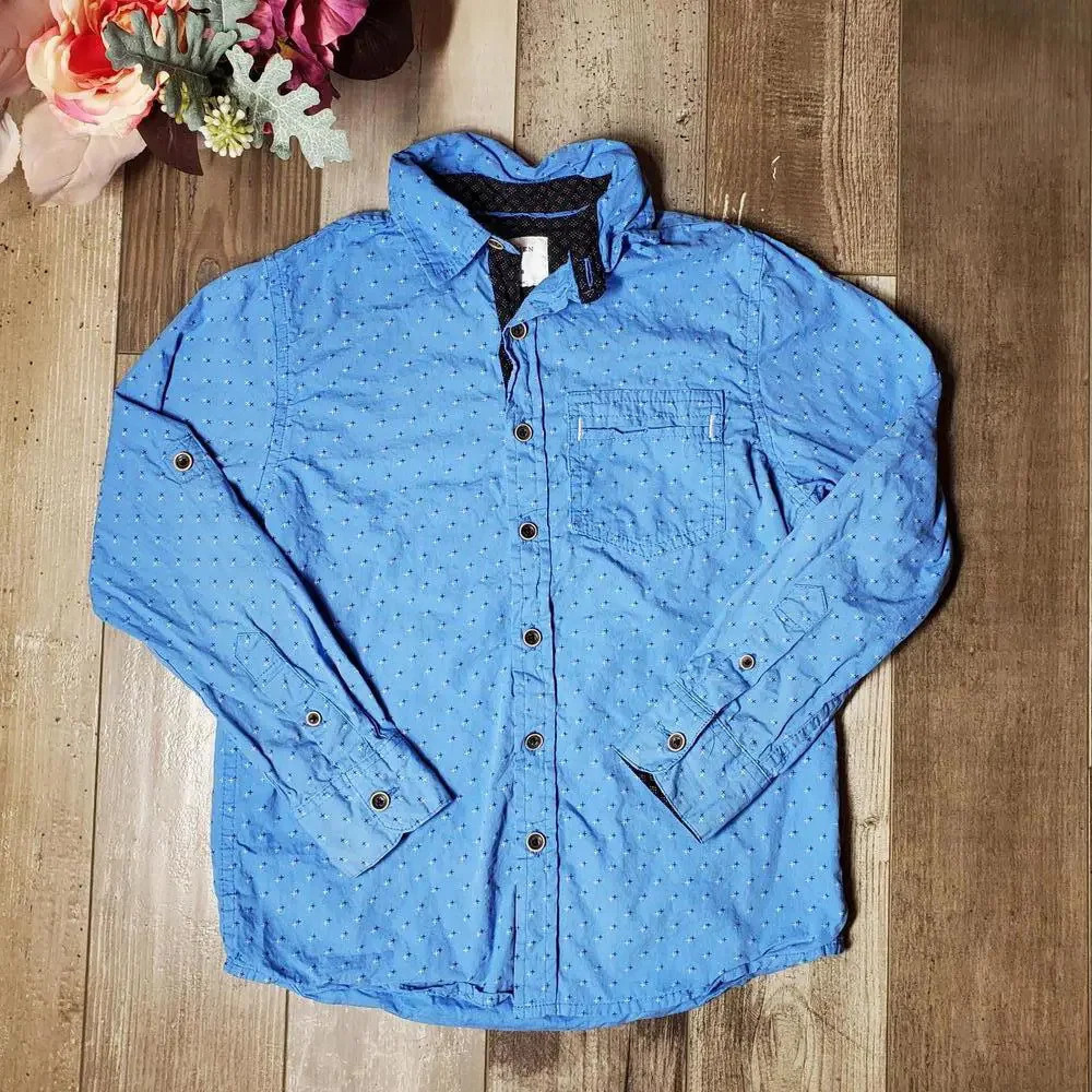 LEVEL TEN AUTHENTIC Blue Cotton Button Down Dress Shirt Boys Size Small (8) EUC
